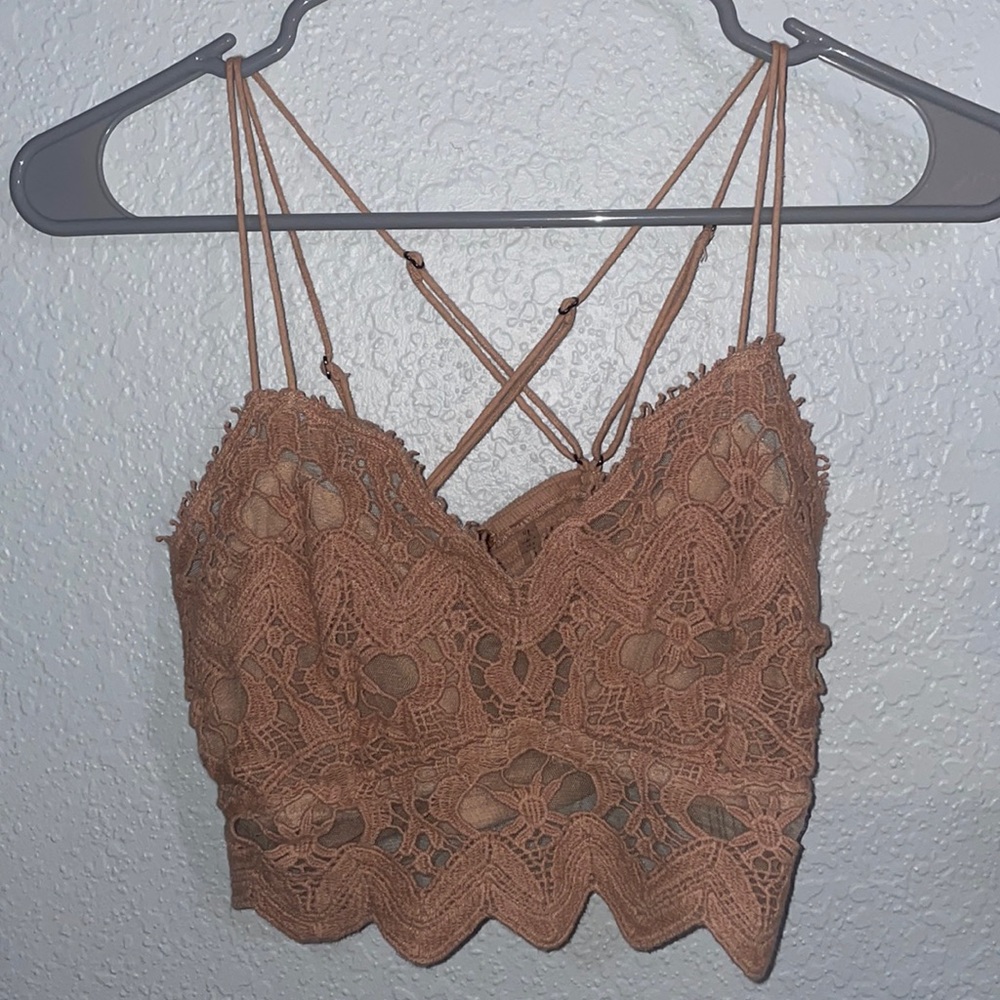Tan lacy crop top